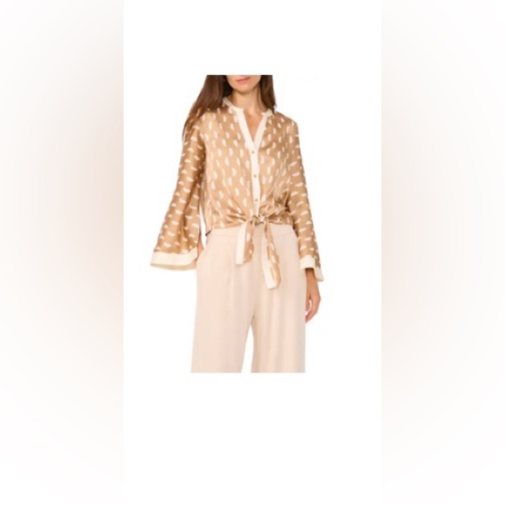 NEVER WORN ALWAYS SOLD OUT: Halogen Tan and Cream Blouse with Tie-Front